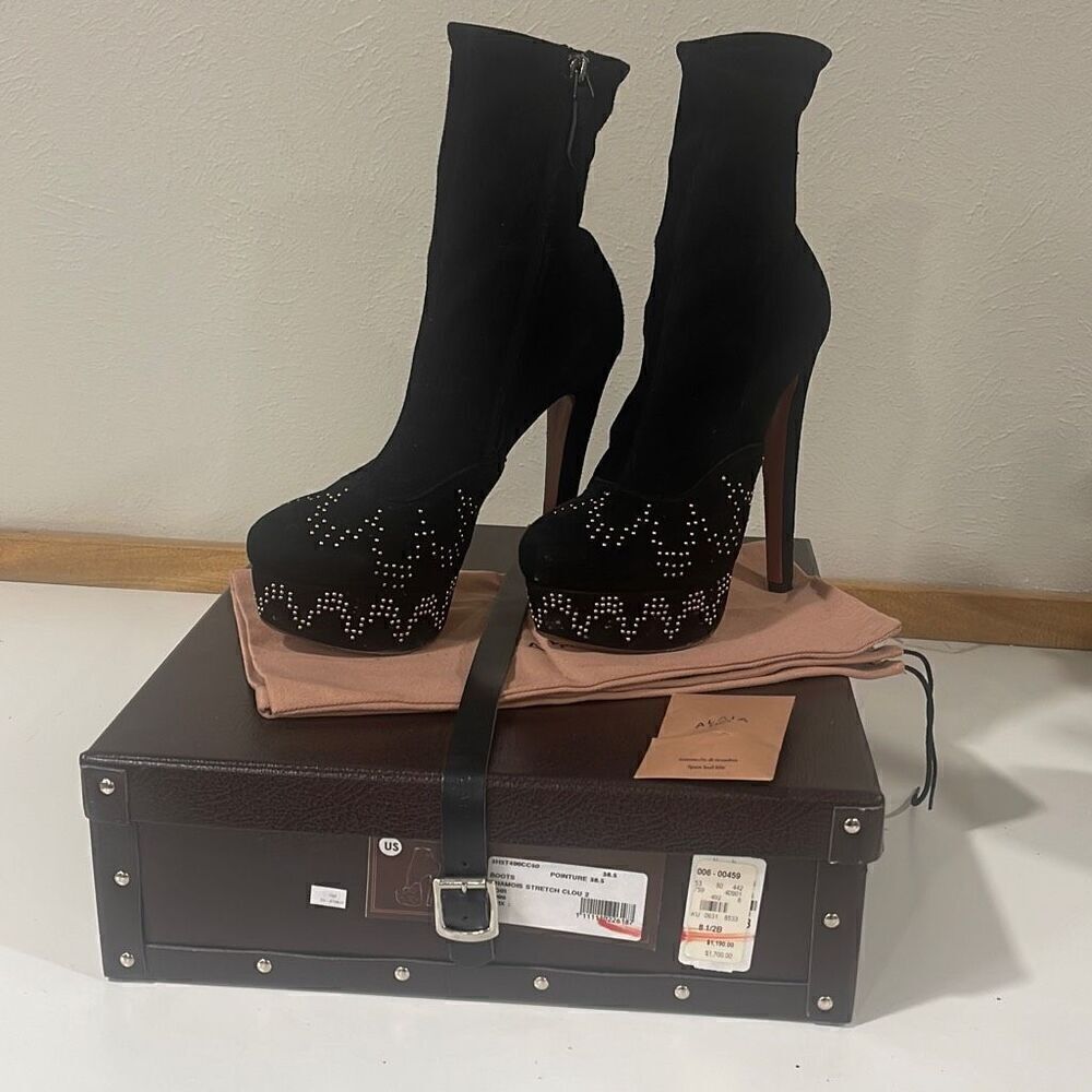 Alaia Black Platform Suede Boots Size 38.5